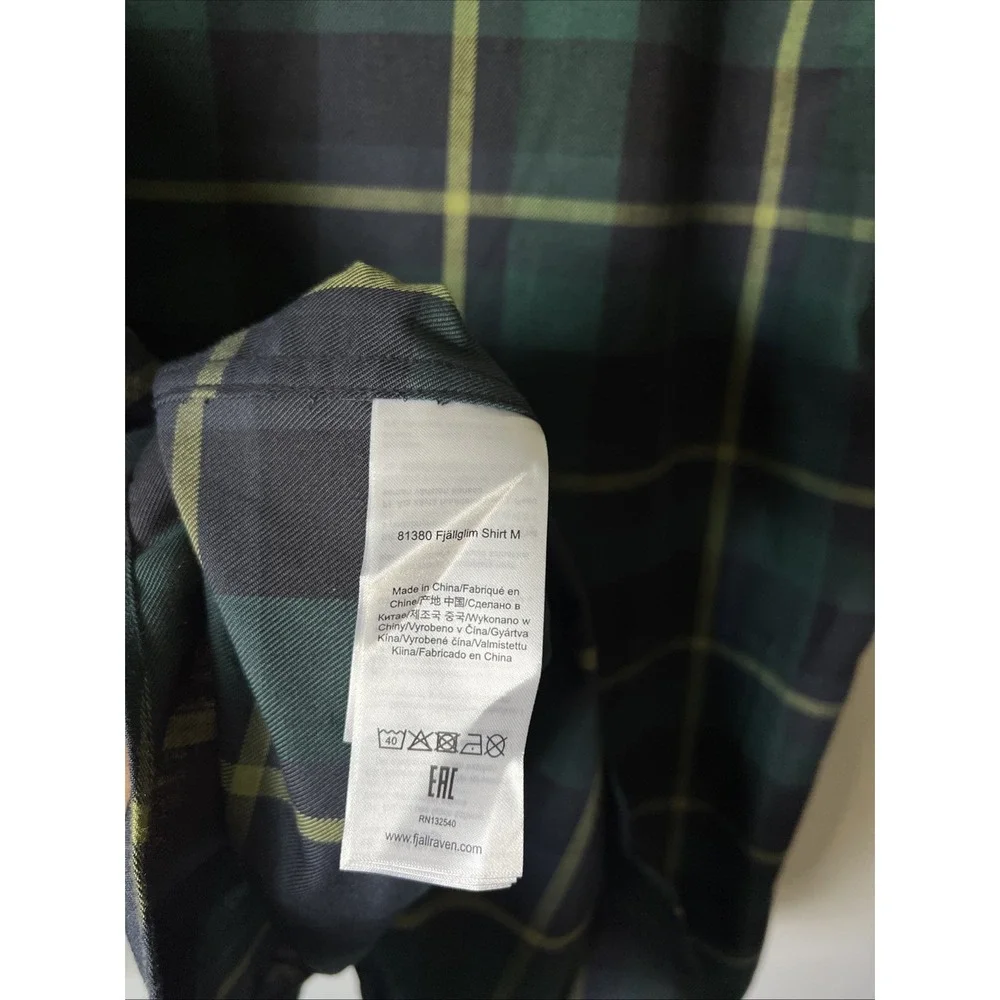 Fjallraven Flannel Shirt Men XXL 2XL Arctic Green Navy Fjallglim Plaid Cabincore